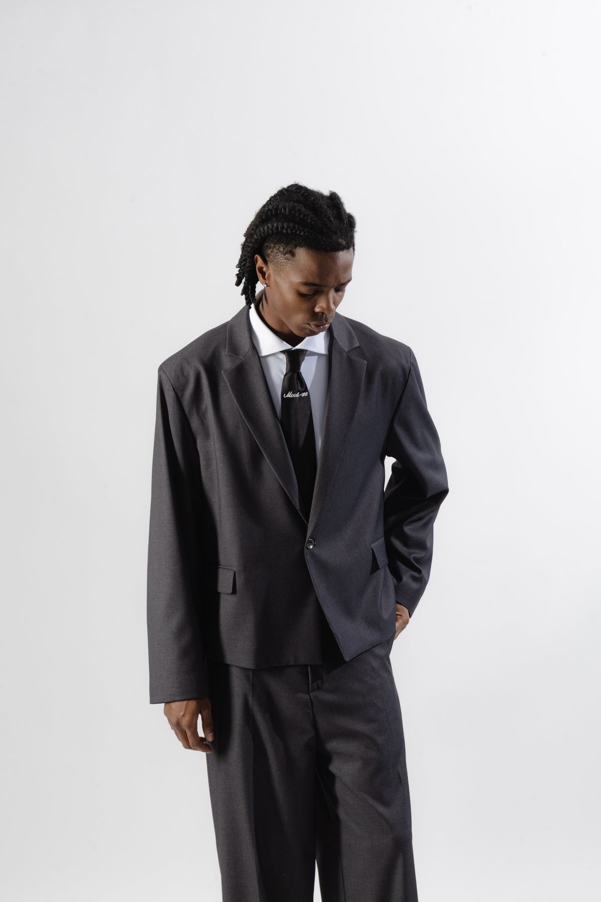 Grey Cropped Single-breasted Blazer
