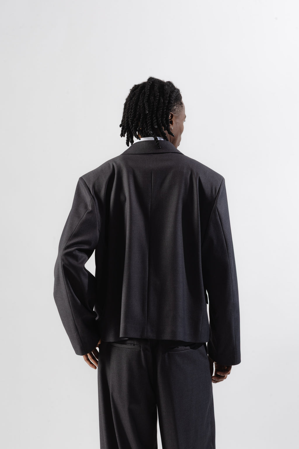 Grey Cropped Single-breasted Blazer