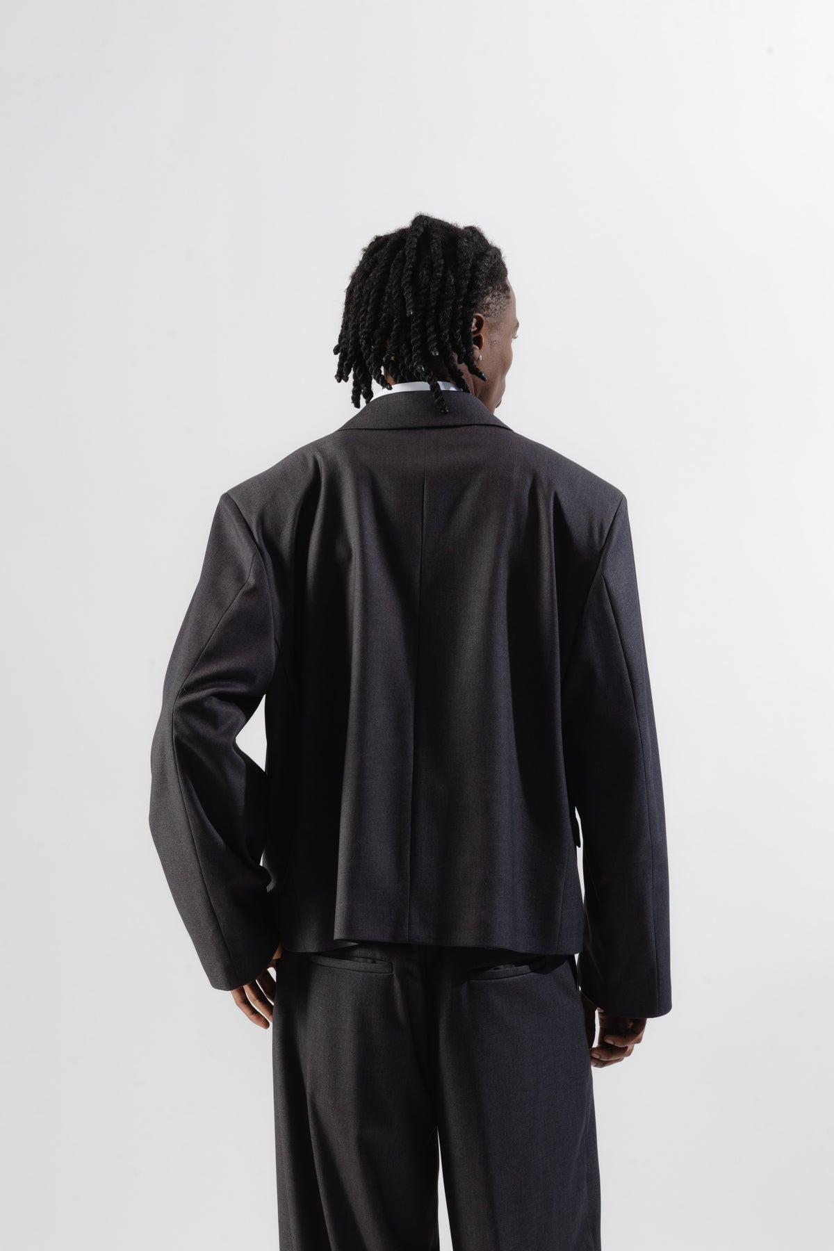Grey Cropped Single-breasted Blazer