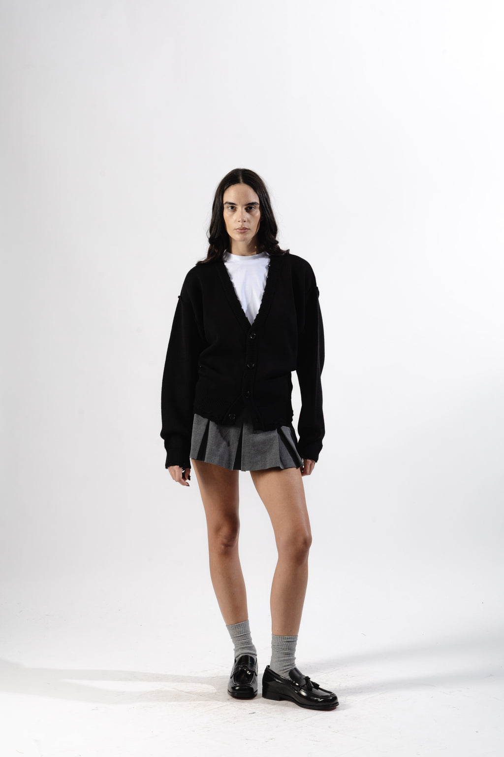 Black Distressed Knit Cardigan