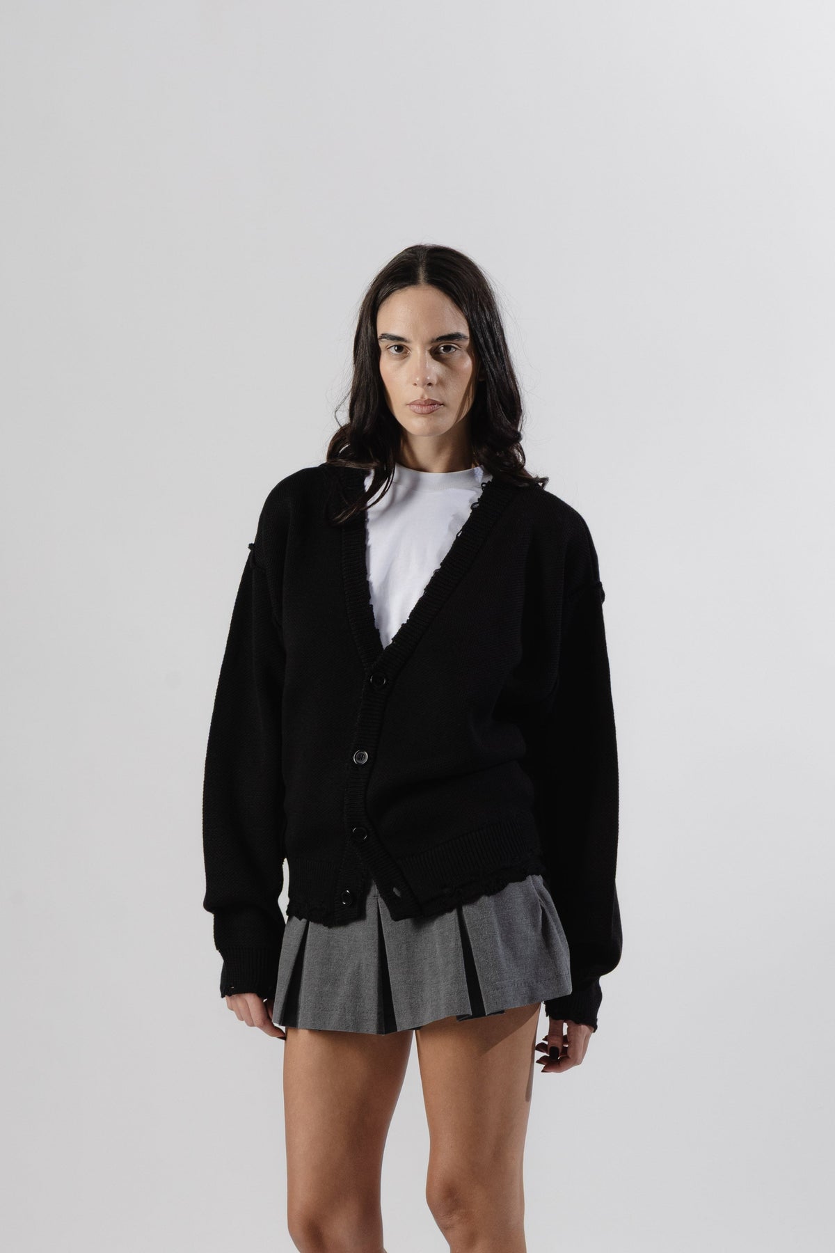 Black Distressed Knit Cardigan