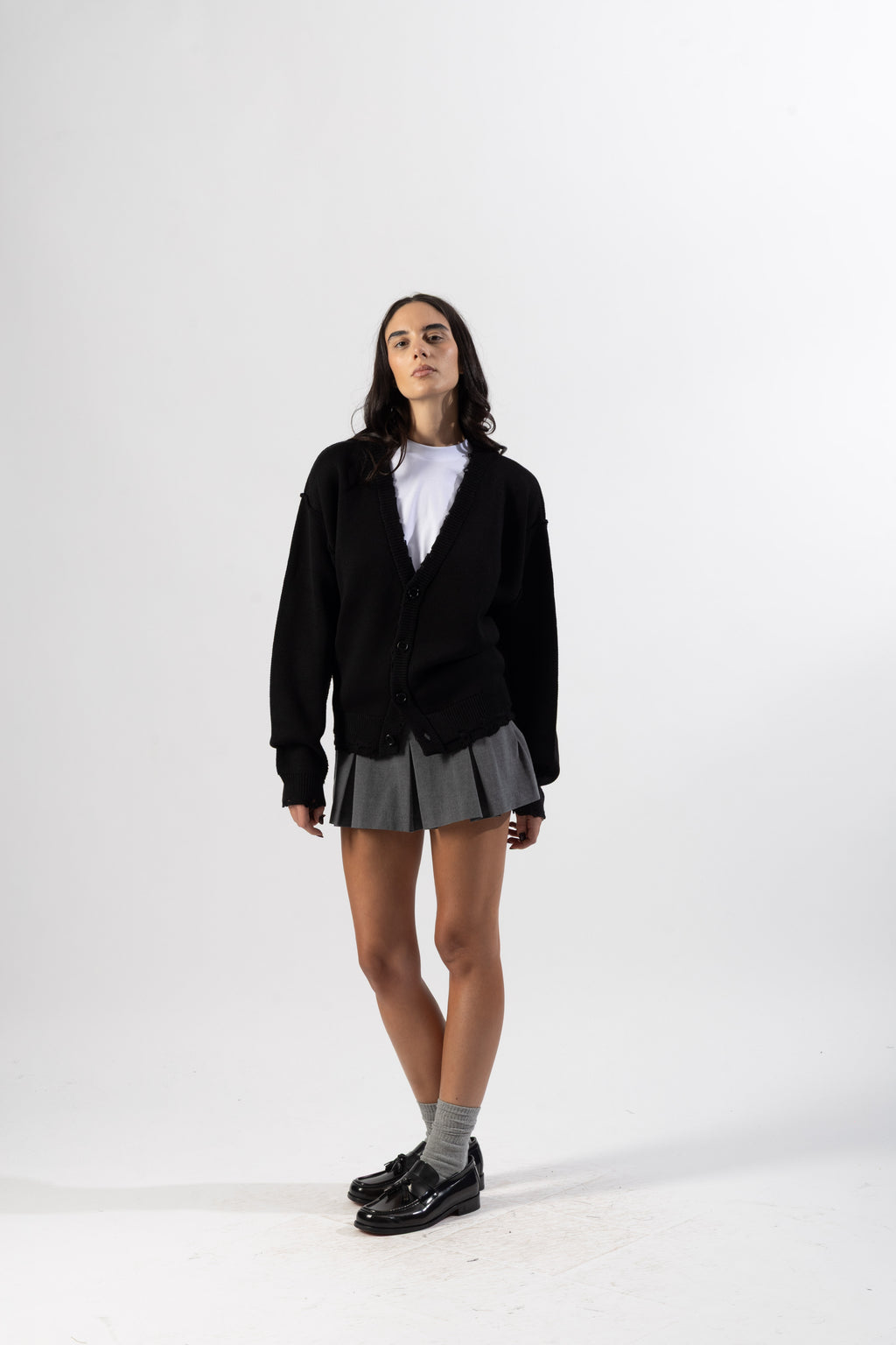 Black Distressed Knit Cardigan