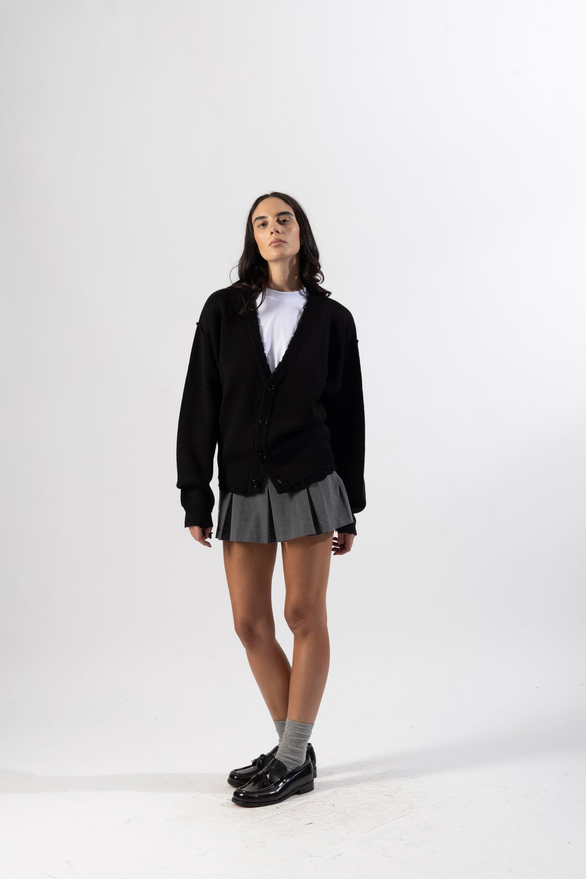 Black Distressed Knit Cardigan