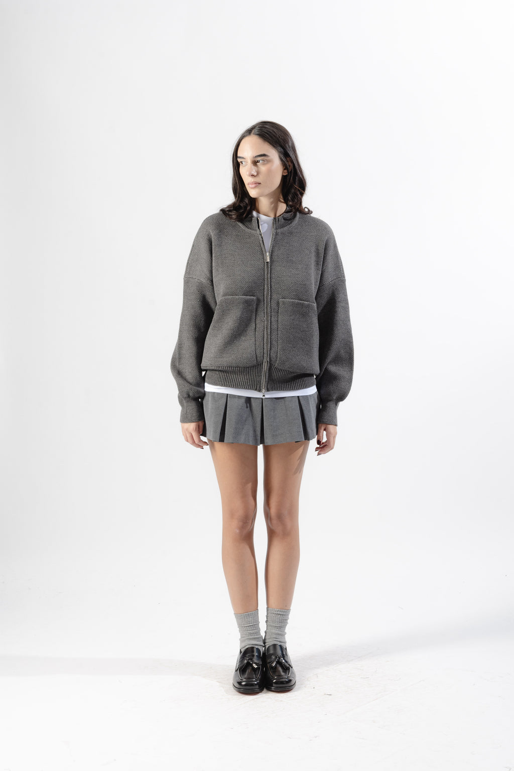 Grey Oversized Knit Bomber
