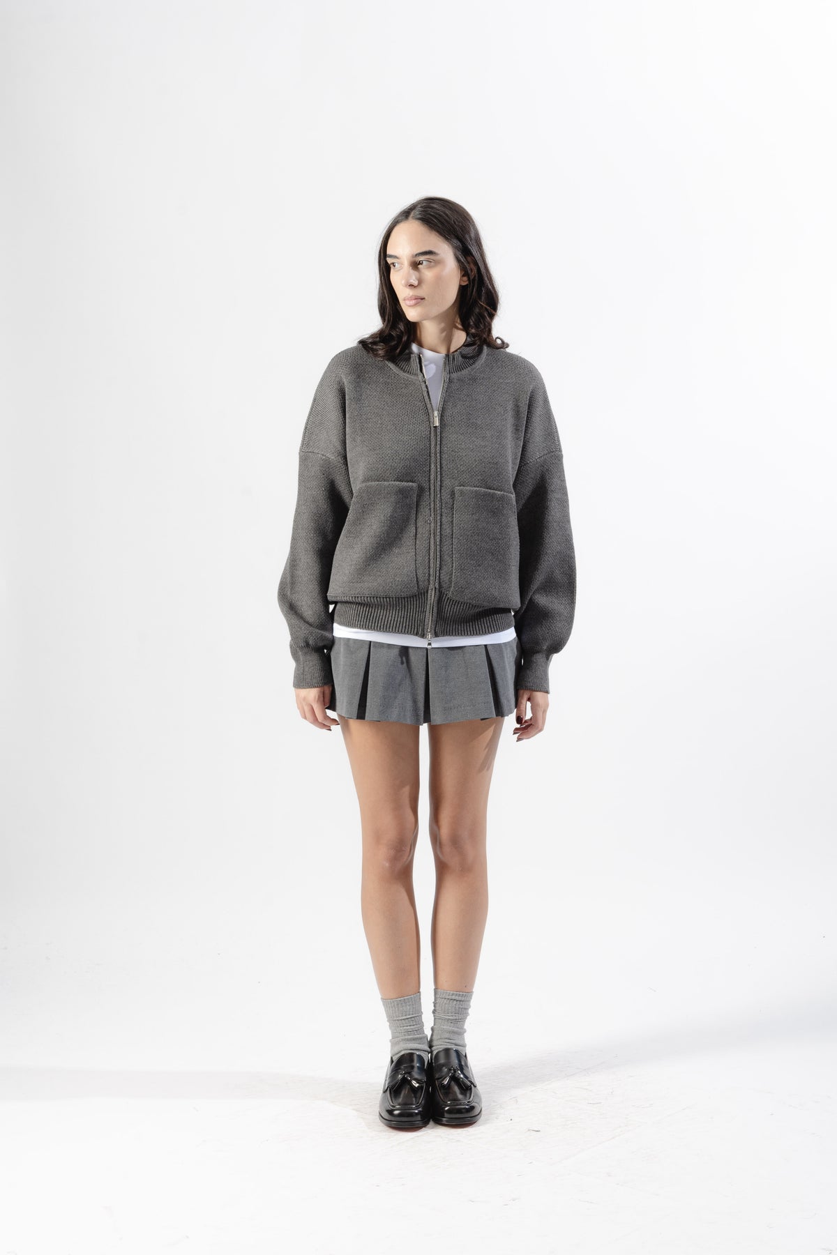 Grey Oversized Knit Bomber