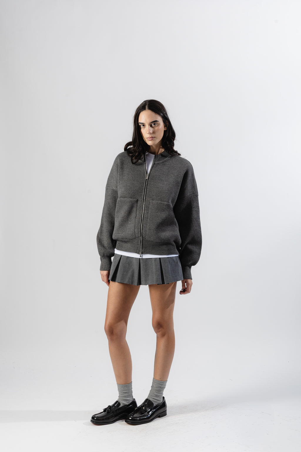 Grey Oversized Knit Bomber