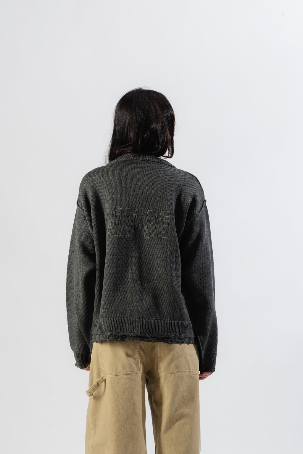 Grey Distressed Knit Cardigan