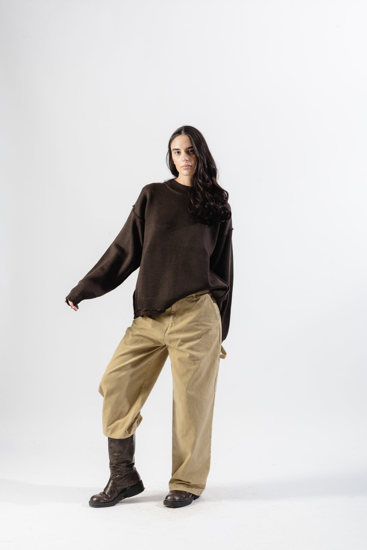 Brown Distressed Knit Sweater