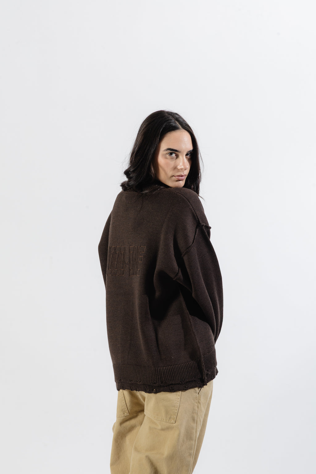 Brown Distressed Knit Sweater