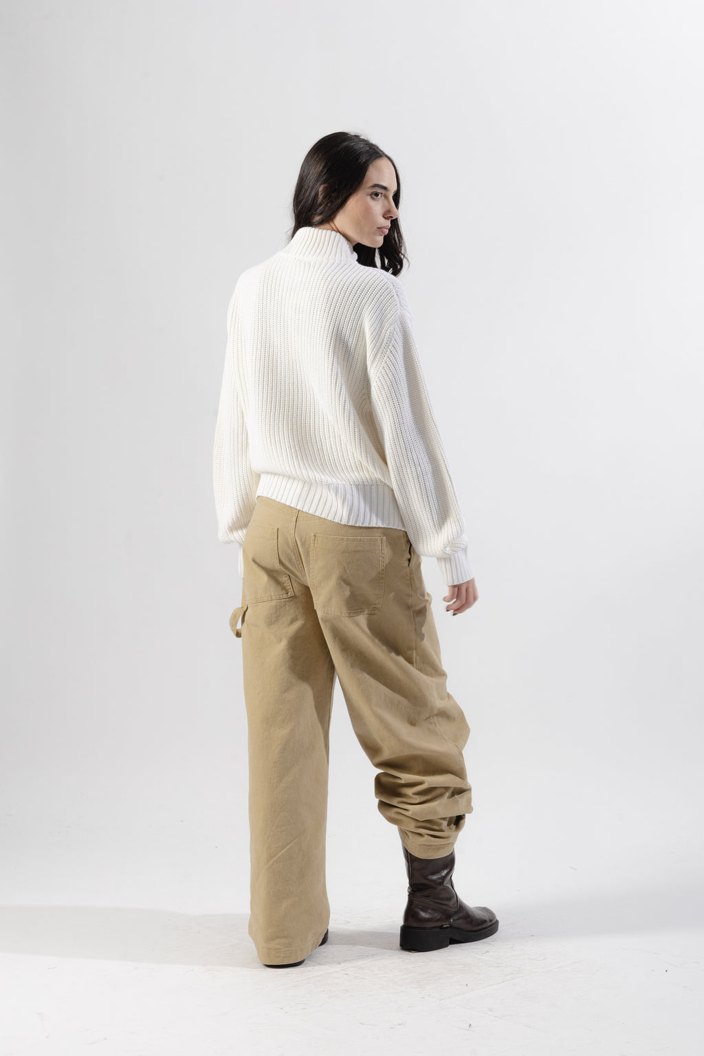 Cream Quarter Zip Knit Sweater