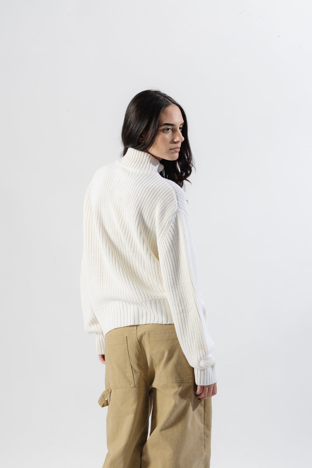 Cream Quarter Zip Knit Sweater
