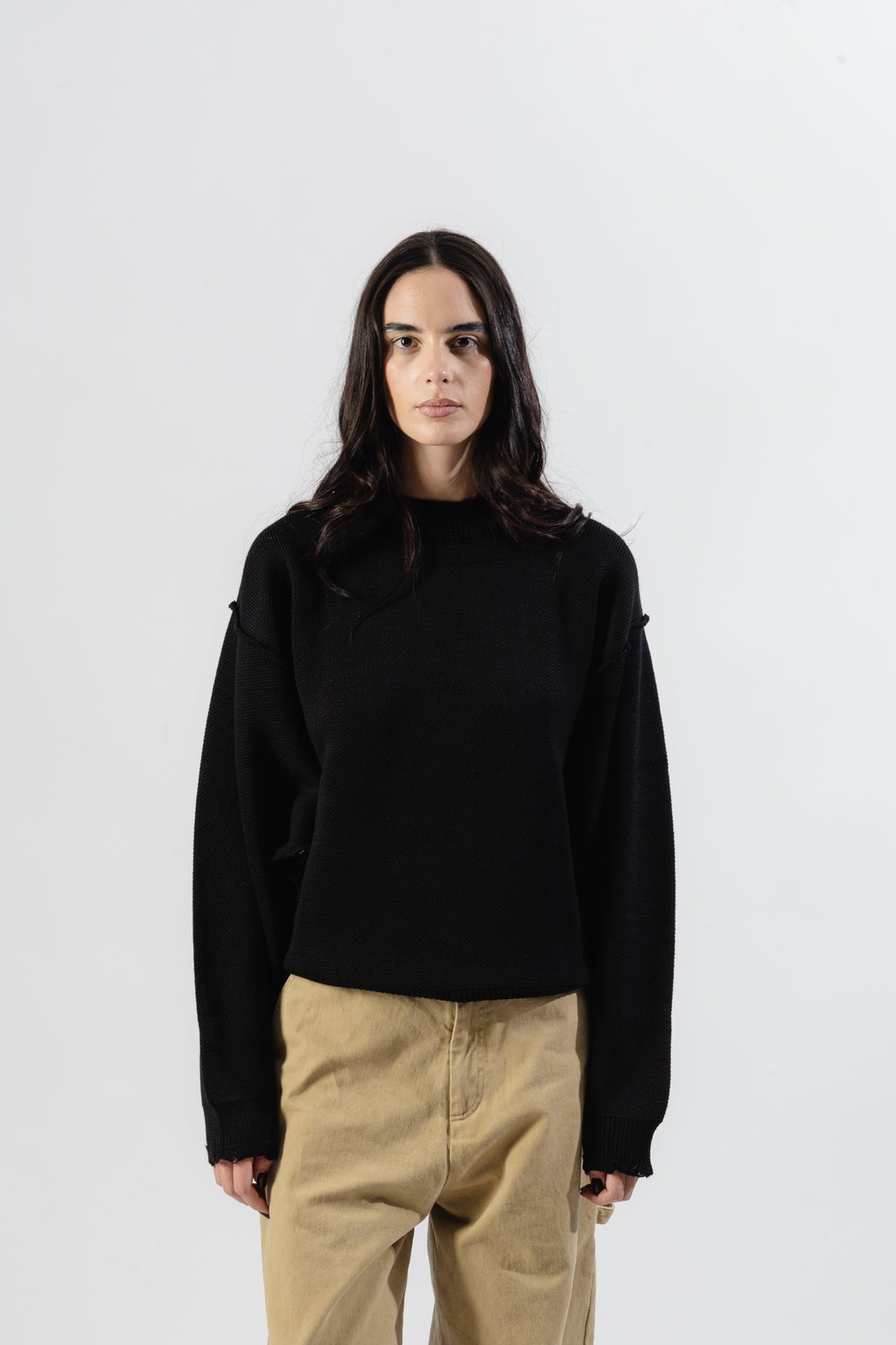 Black Distressed Knit Sweater