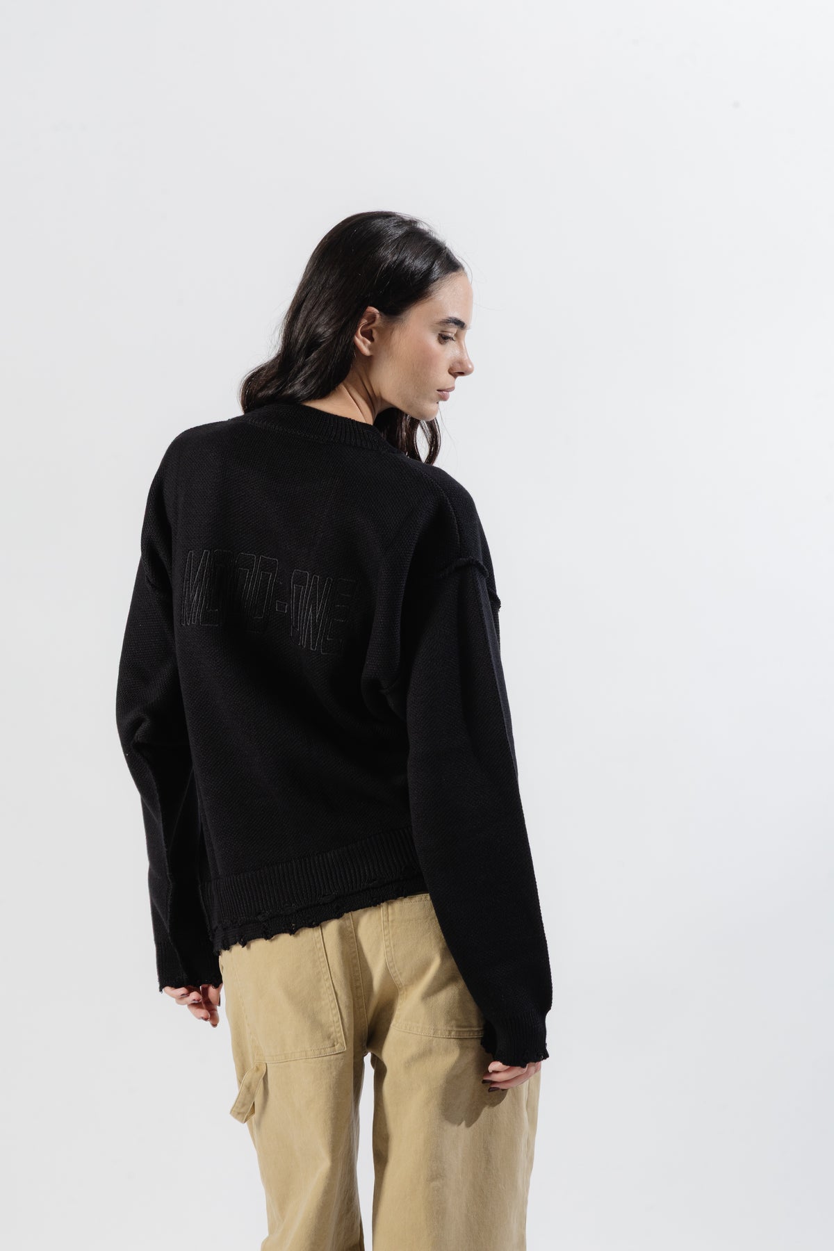 Black Distressed Knit Sweater