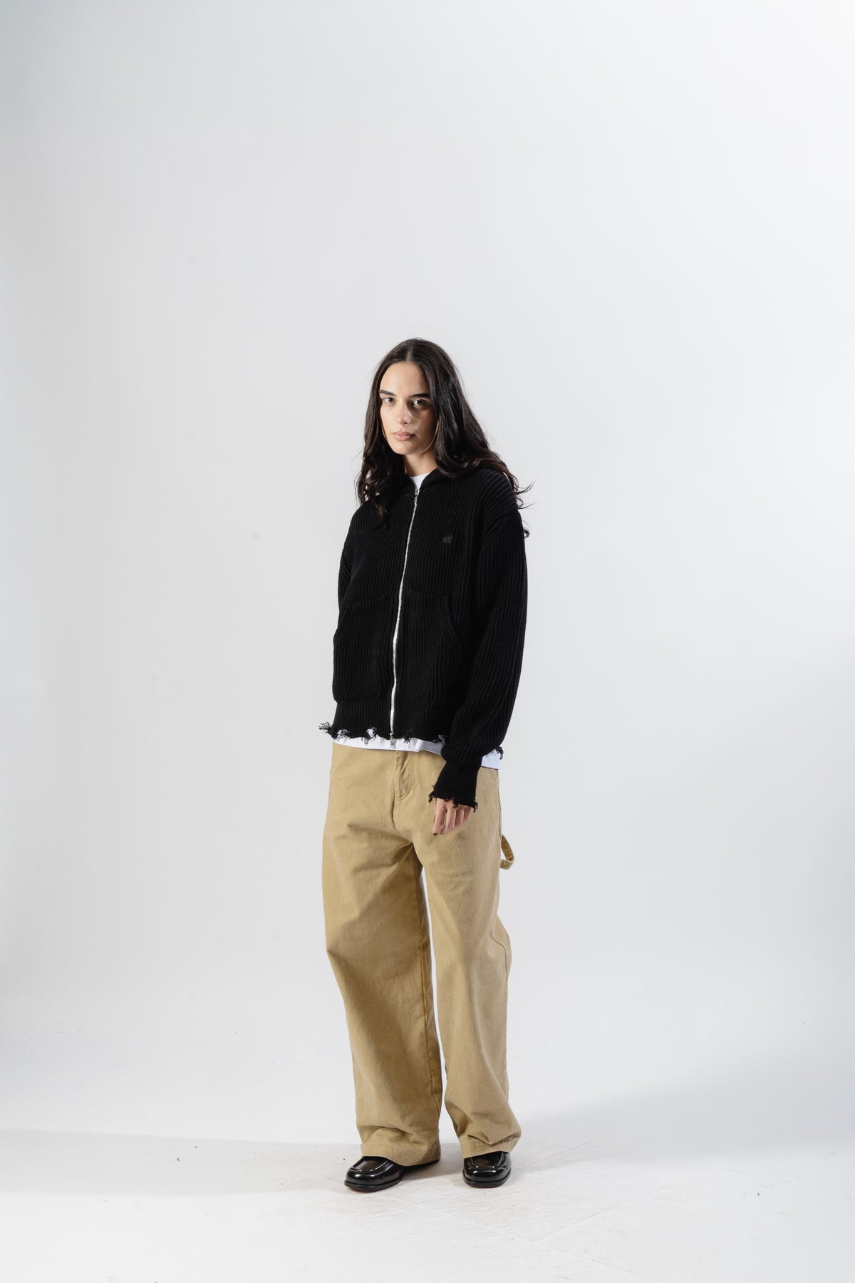 Black Full-Zip Knit Hoodie