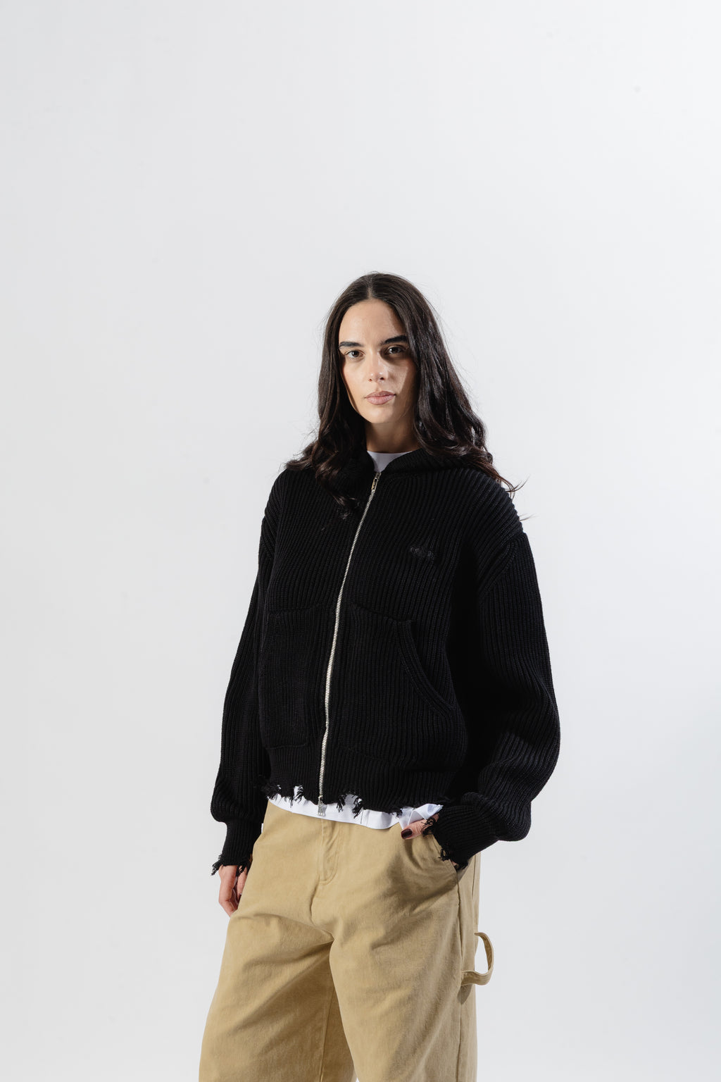 Black Full-Zip Knit Hoodie