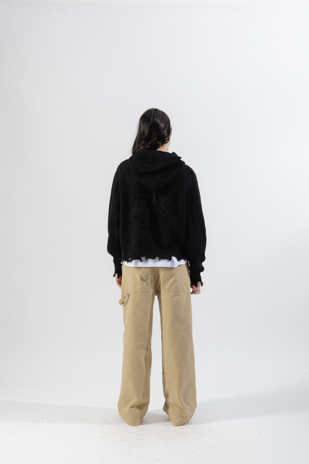 Black Full-Zip Knit Hoodie