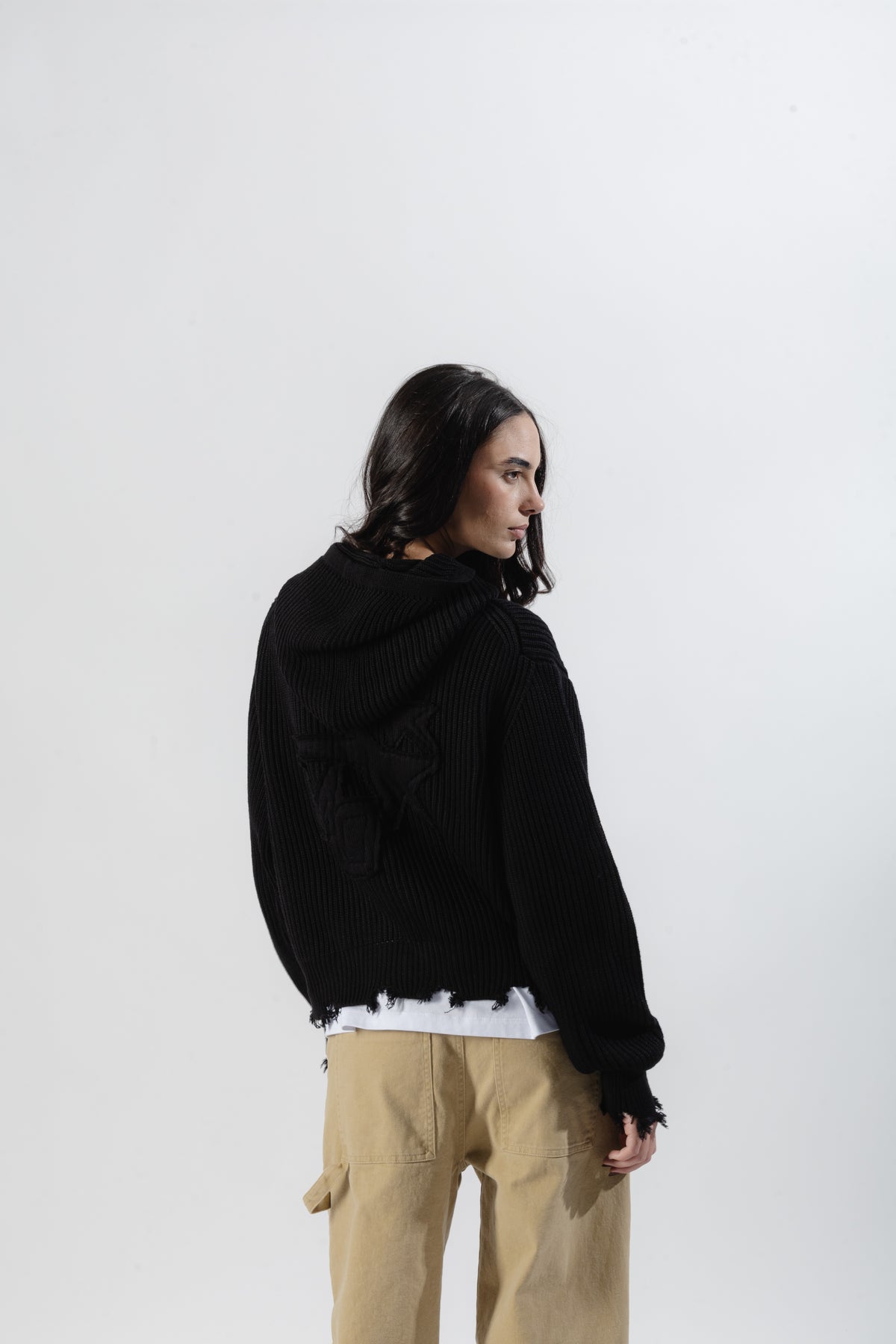 Black Full-Zip Knit Hoodie