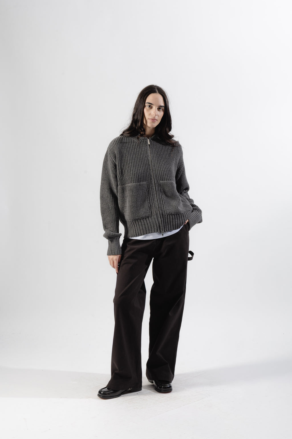 Grey Full-Zip Knit Jacket