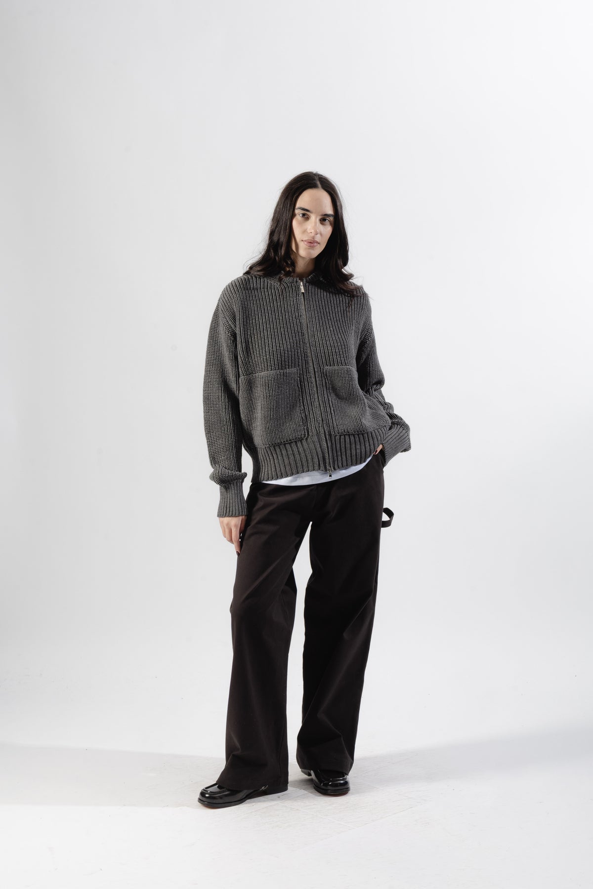 Grey Full-Zip Knit Jacket