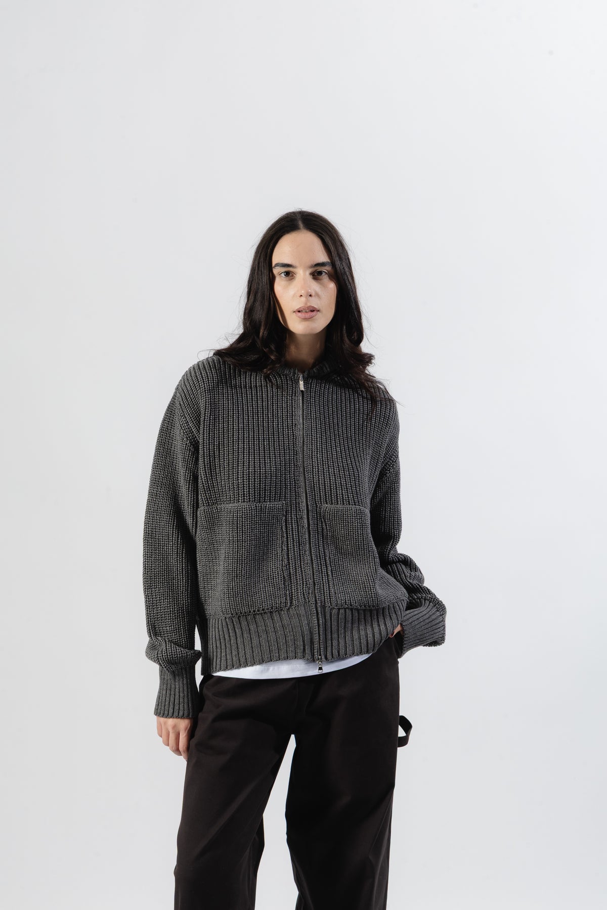 Grey Full-Zip Knit Jacket