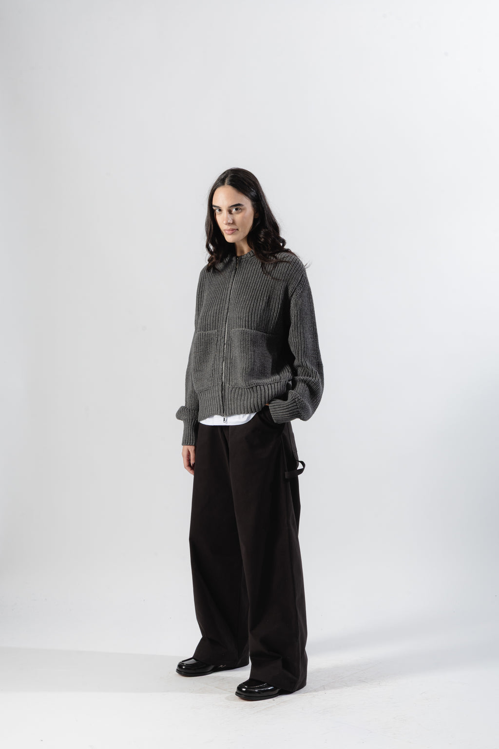 Grey Full-Zip Knit Jacket