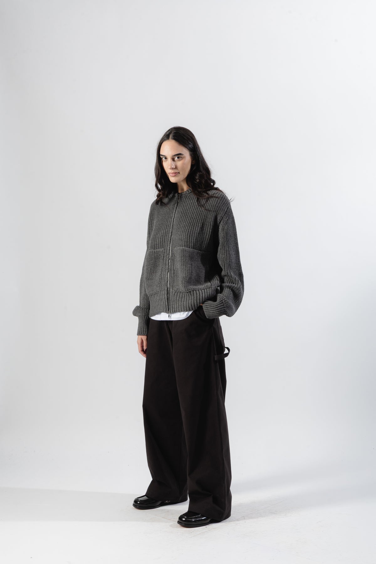 Grey Full-Zip Knit Jacket