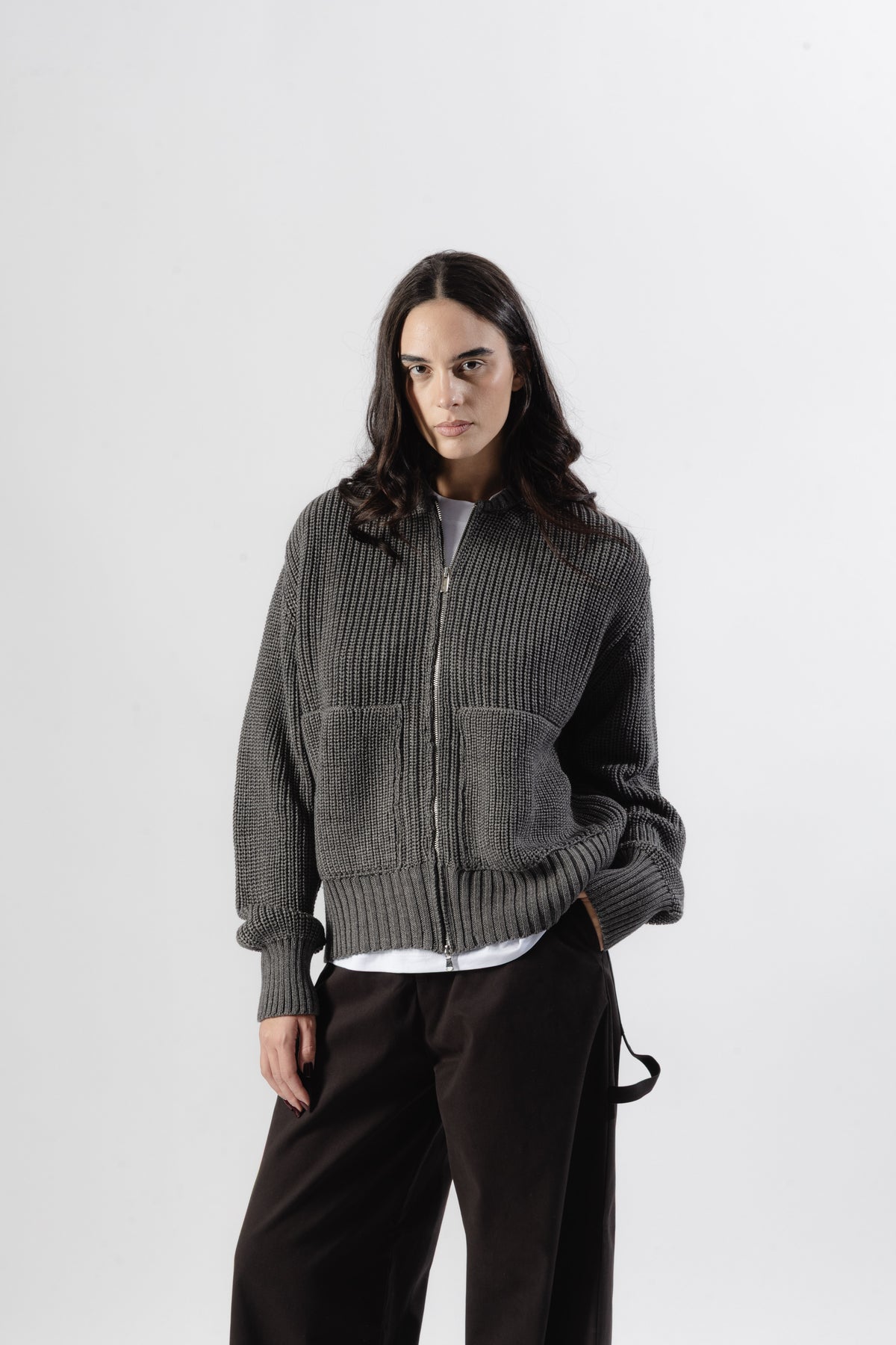 Grey Full-Zip Knit Jacket