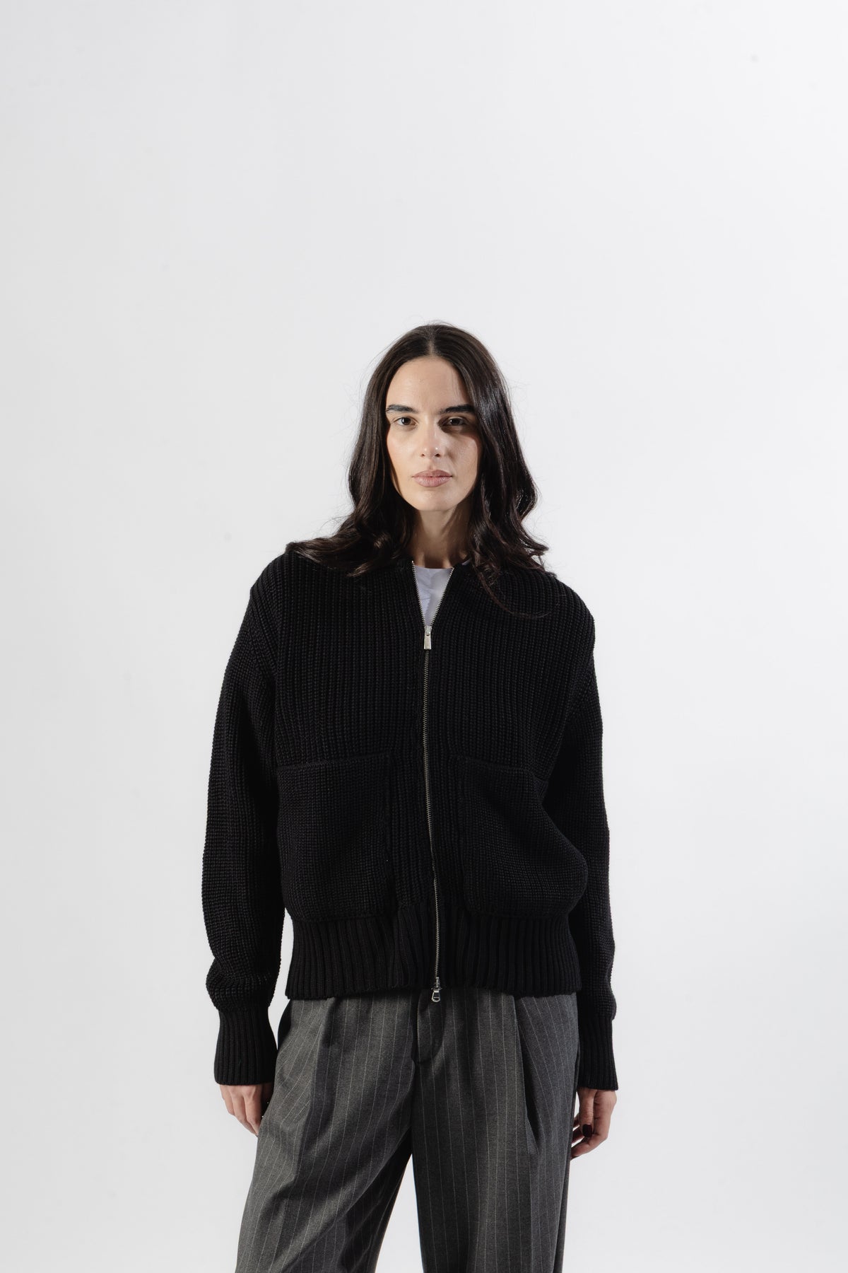 Black Full-Zip Knit Jacket