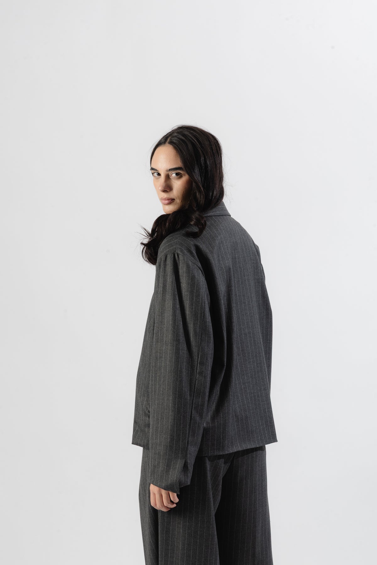 Grey Pinstripe Tailored Zip Jacket