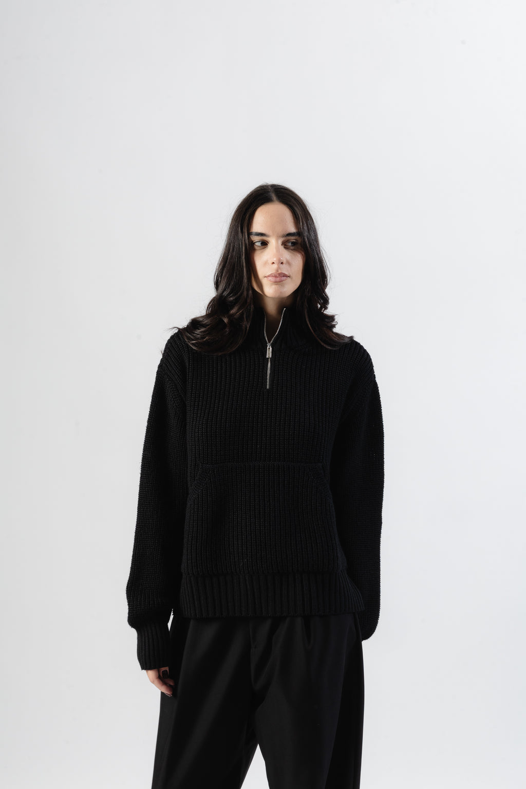 Black Quarter zip Knit Sweater