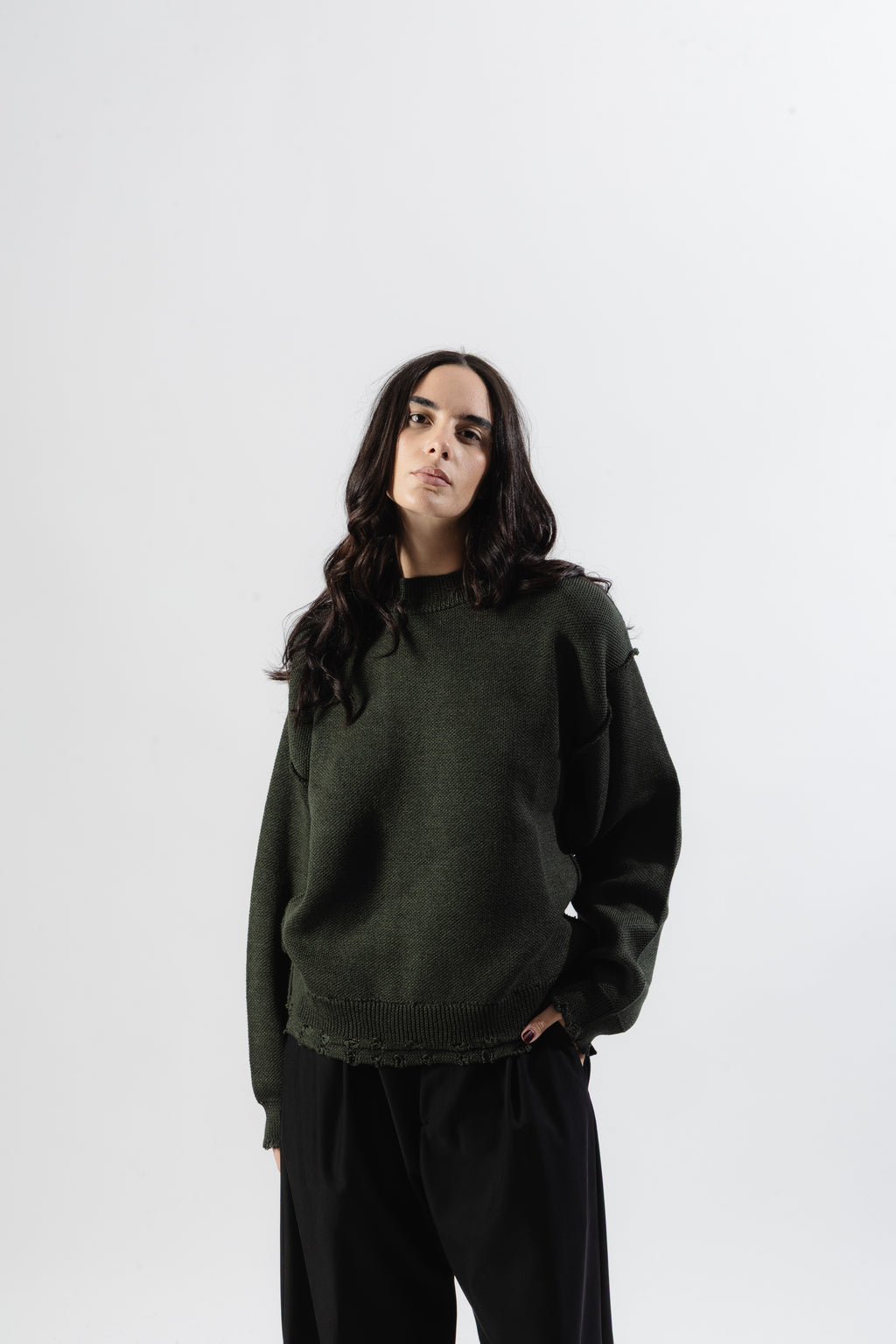 Green Distressed Knit Sweater