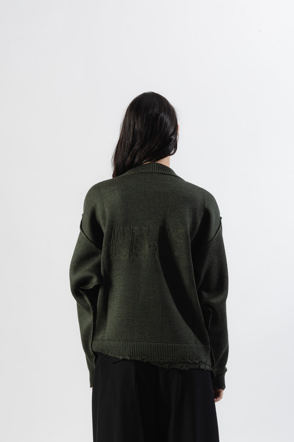 Green Distressed Knit Sweater