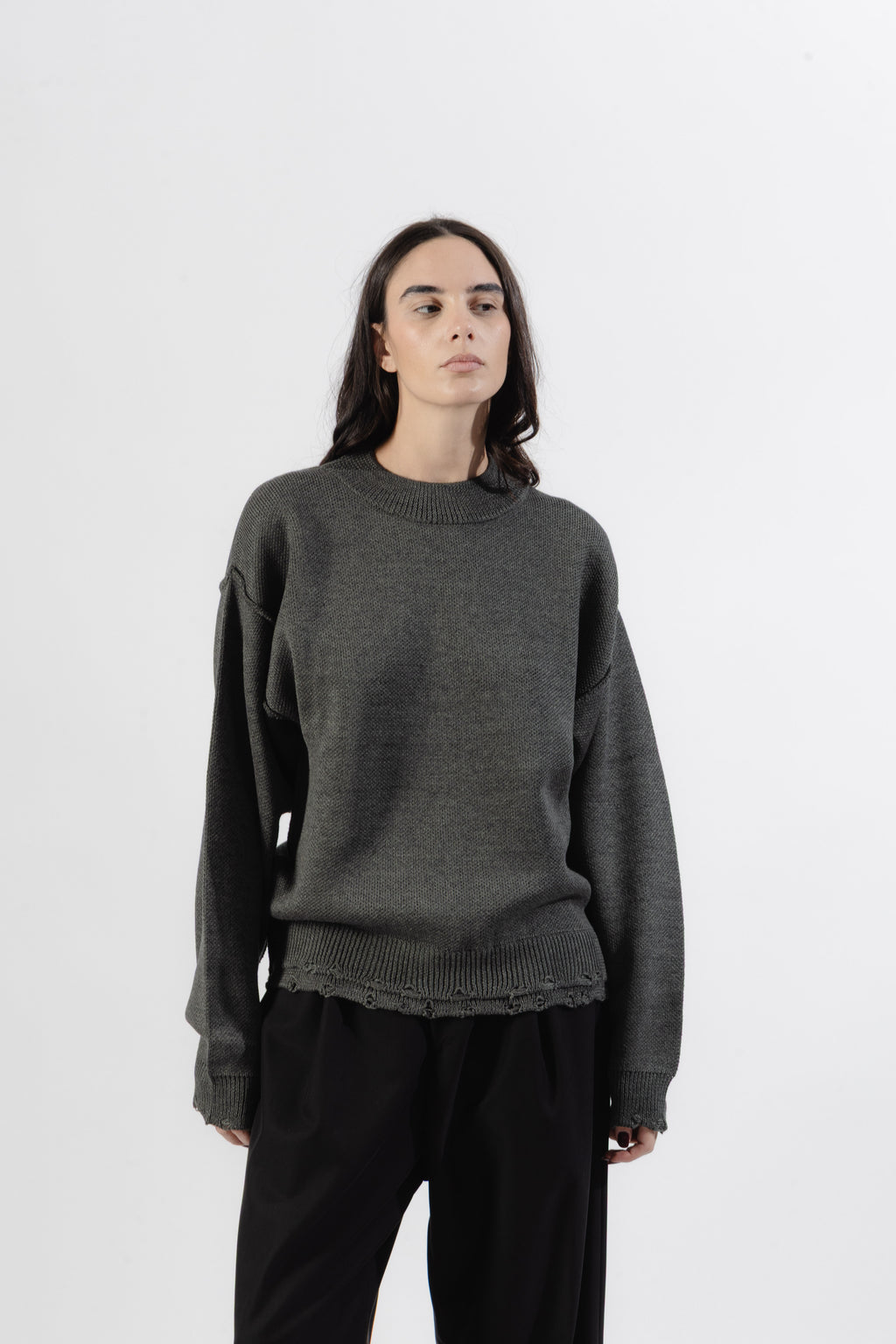 Grey Distressed Knit Sweater
