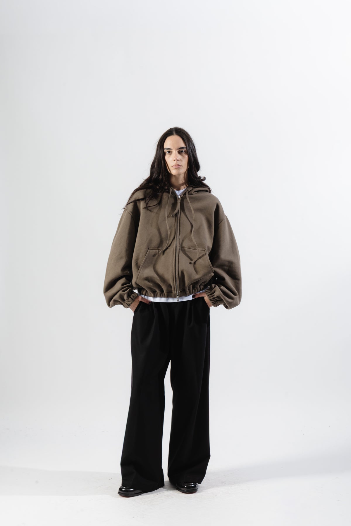 Brown Mood-one Zip Hoodie