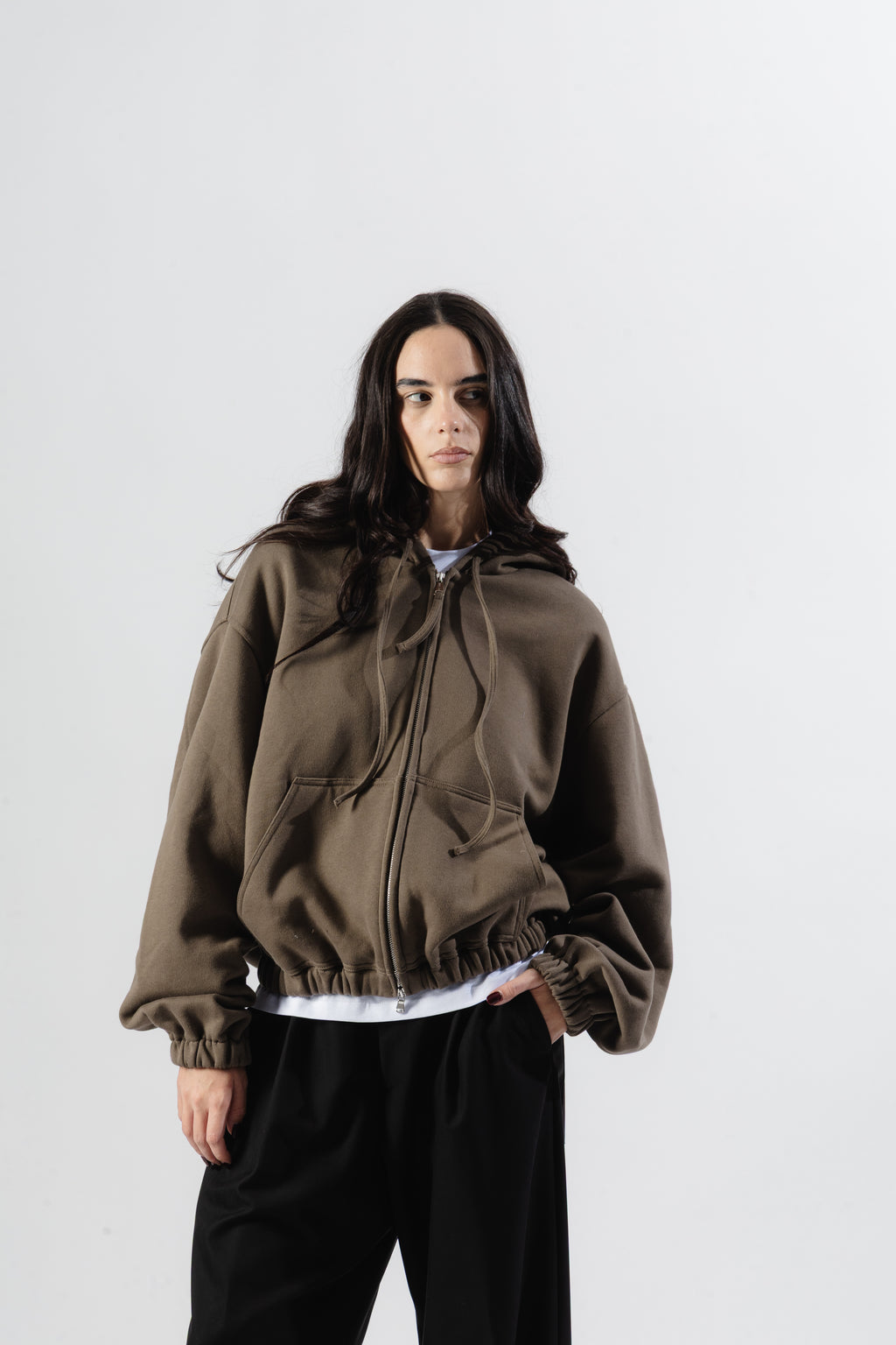 Brown Mood-one Zip Hoodie