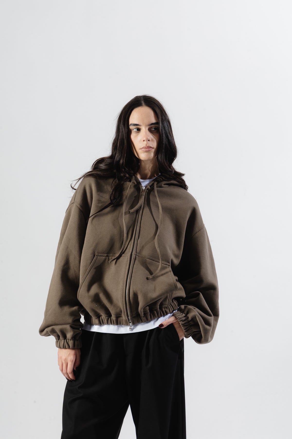 Brown Mood-one Zip Hoodie