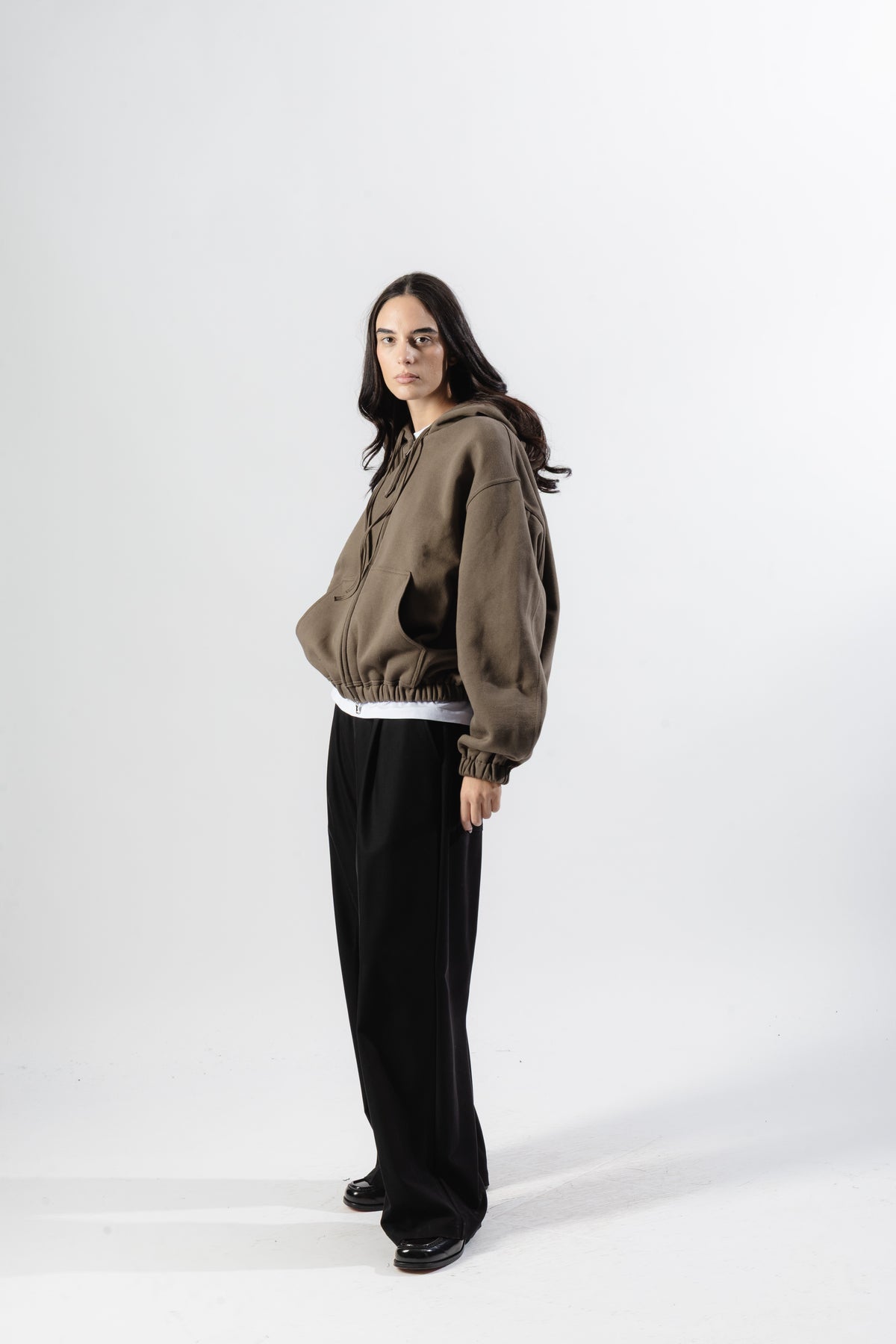 Brown Mood-one Zip Hoodie