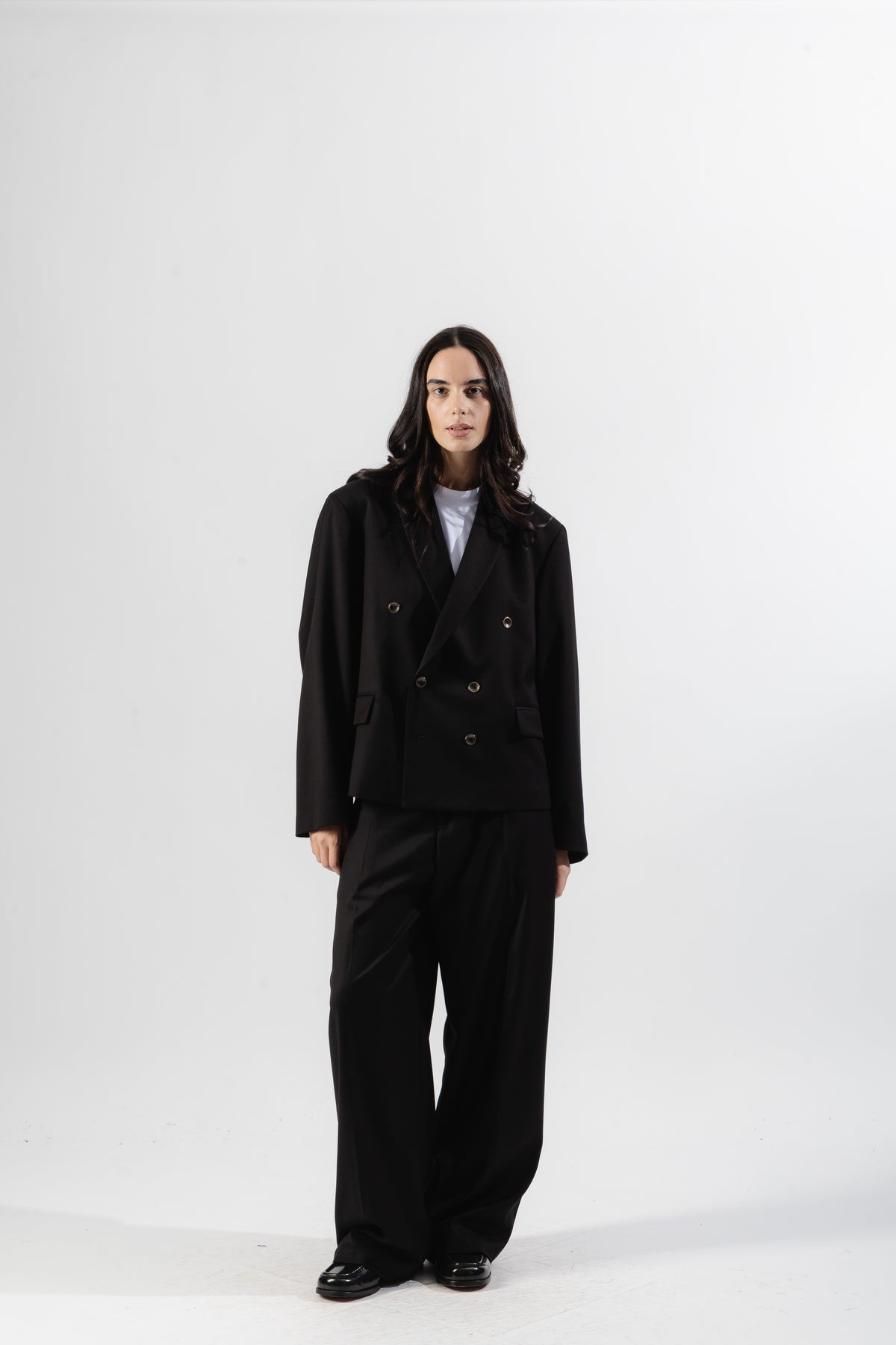 Black Cropped Double-Breasted Blazer