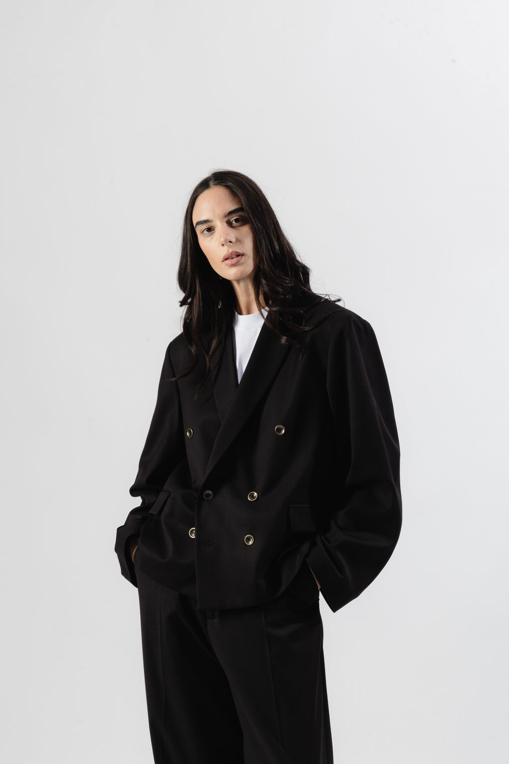 Black Cropped Double-Breasted Blazer