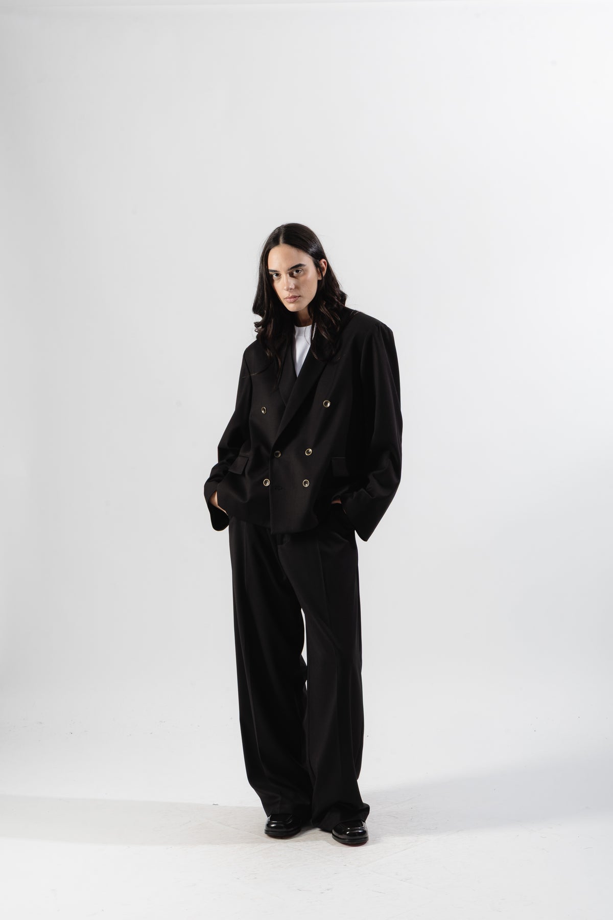 Black Cropped Double-Breasted Blazer
