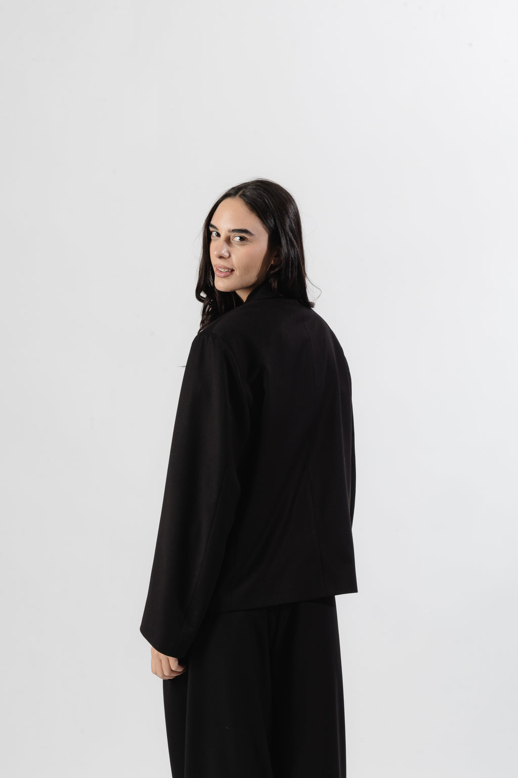 Black Cropped Double-Breasted Blazer