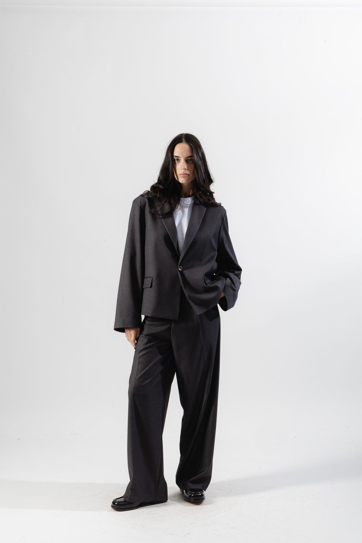 Grey Cropped Single-breasted Blazer