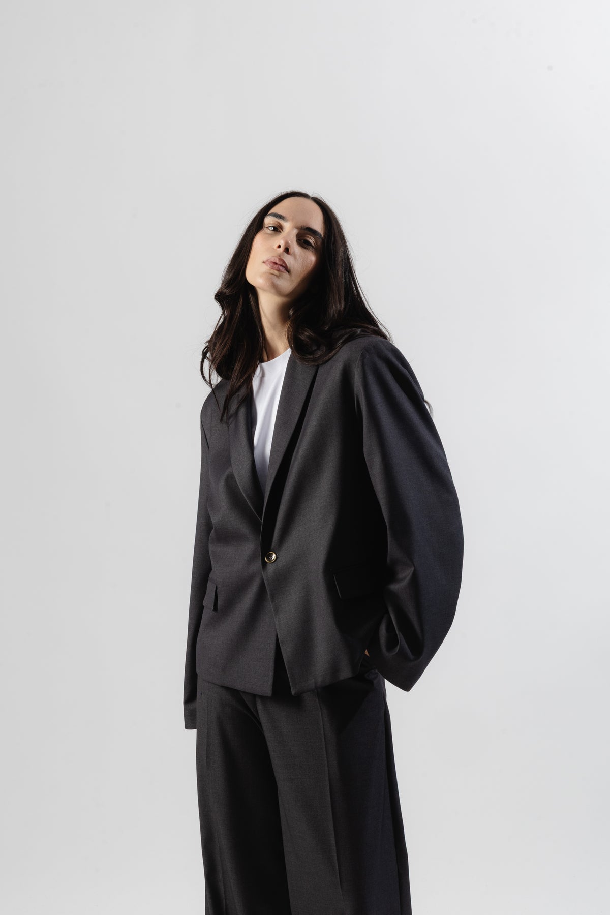 Grey Cropped Single-breasted Blazer