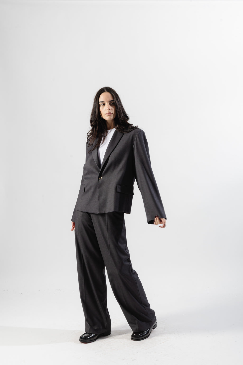 Grey Cropped Single-breasted Blazer