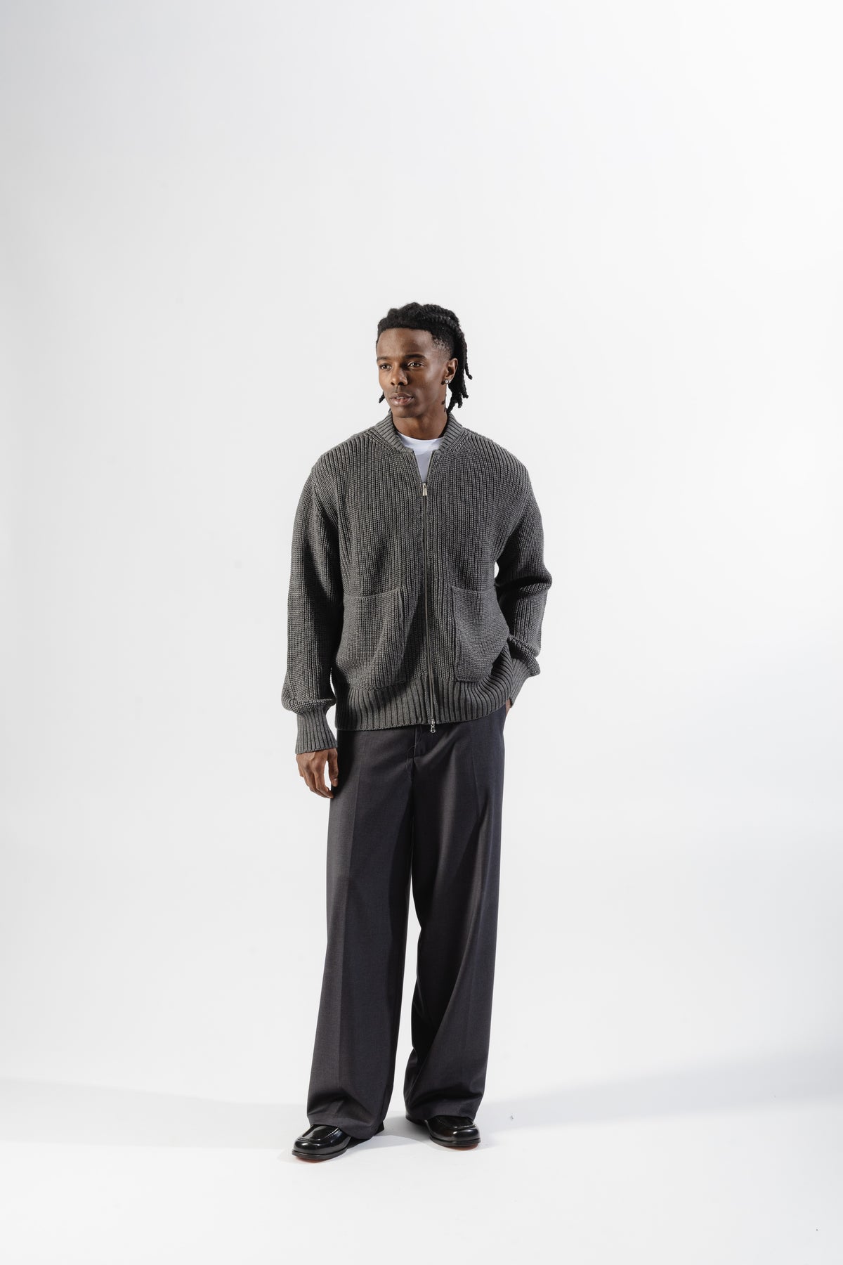 Grey Full-Zip Knit Jacket