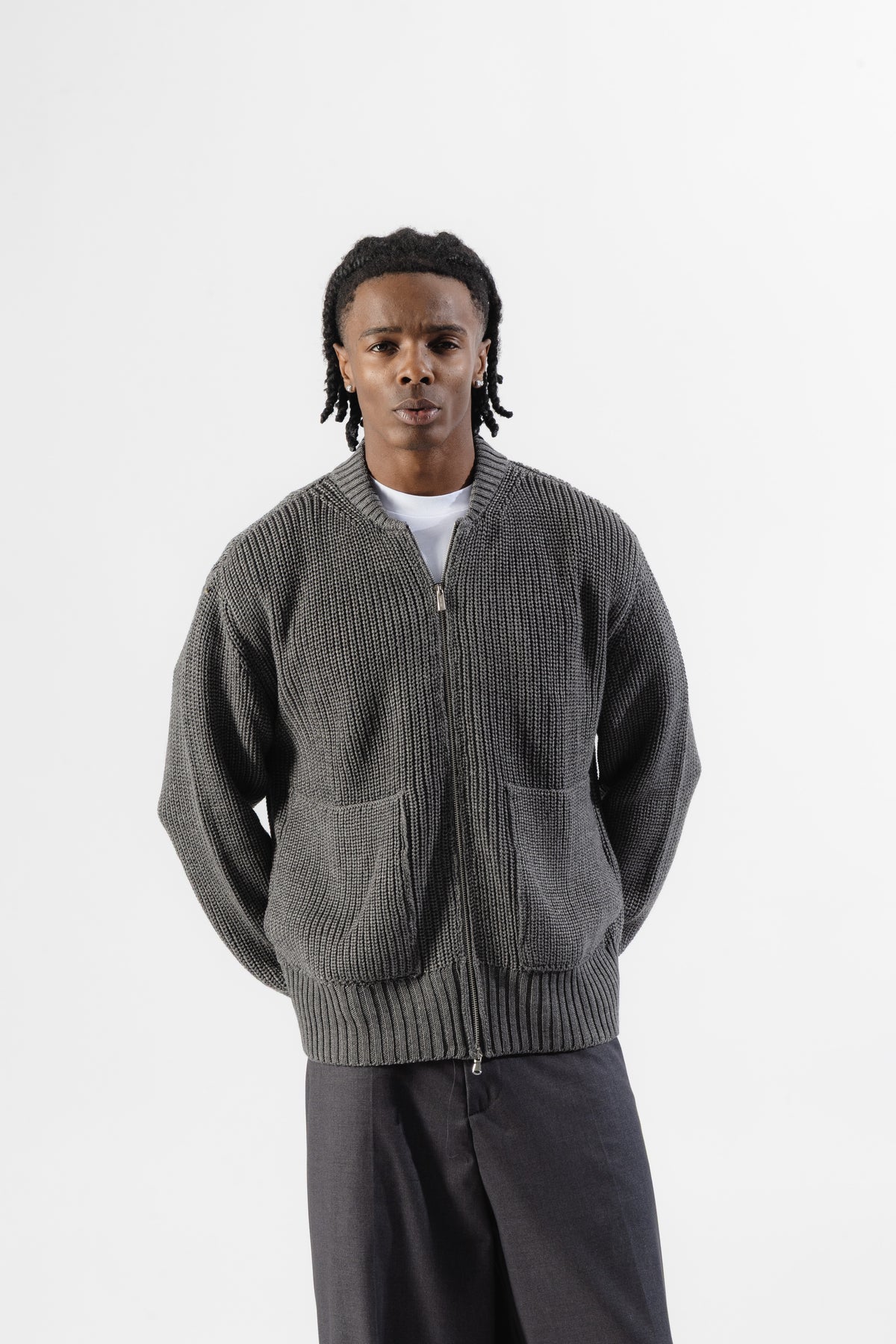 Grey Full-Zip Knit Jacket