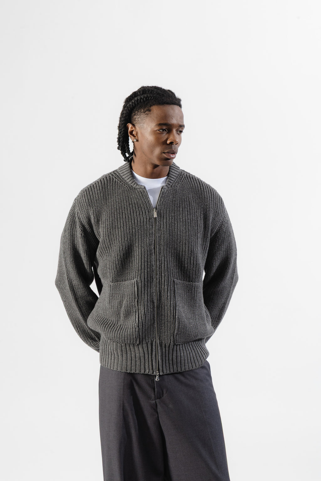 Grey Full-Zip Knit Jacket