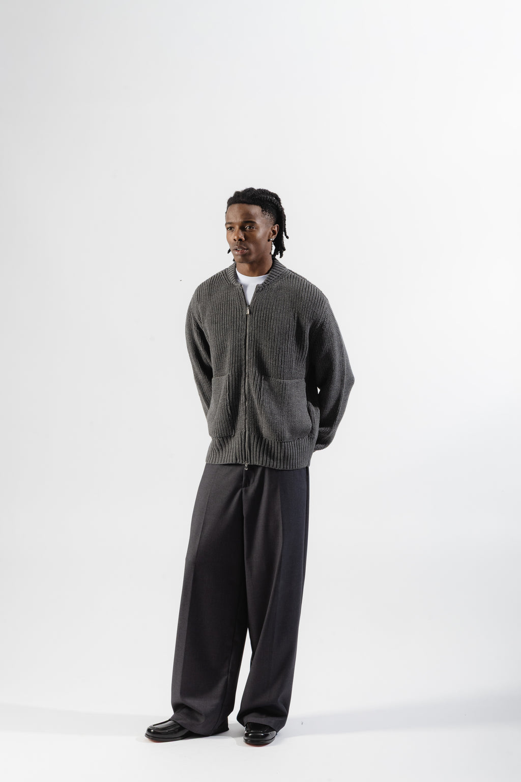 Grey Full-Zip Knit Jacket