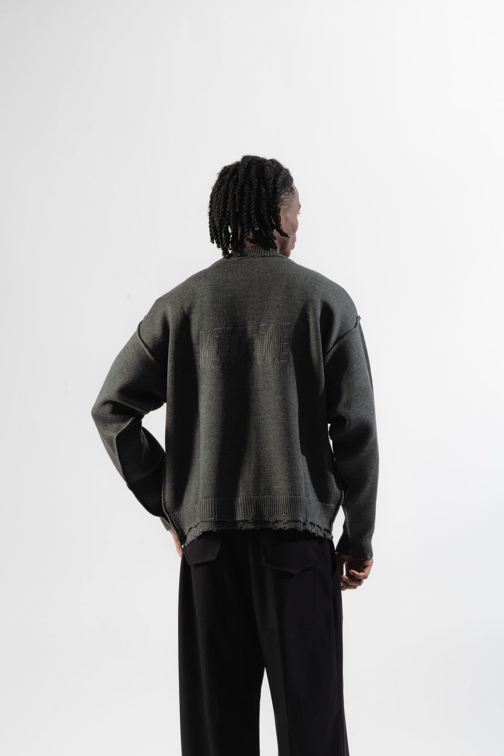 Grey Distressed Knit Cardigan