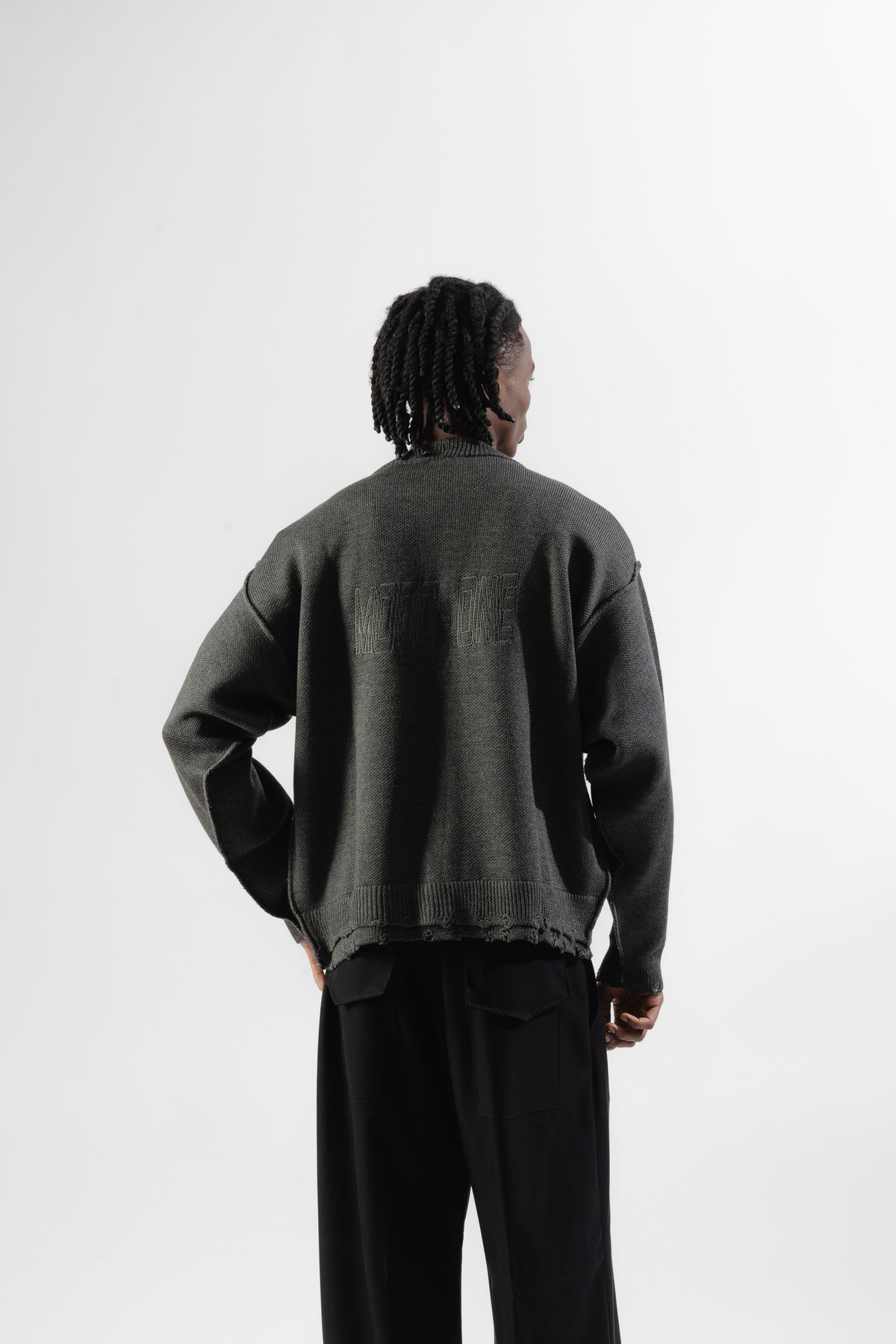 Grey Distressed Knit Cardigan